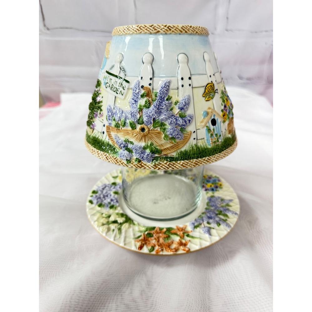 Yankee Candle Im in the Garden Ceramic Jar Topper Shade and Tray Set Floral 3D
